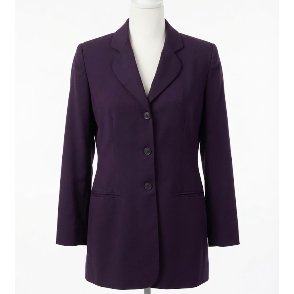 Adolfo Studio Deep Purple Three Button Tailored Blazer Jacket Size 6 Workwear